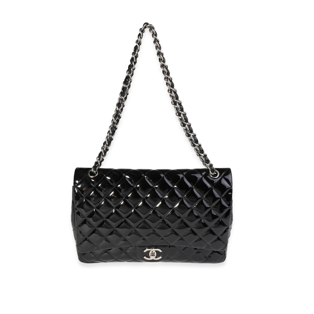 Chanel Black Quilted Patent Leather Maxi Classic Double New Bag