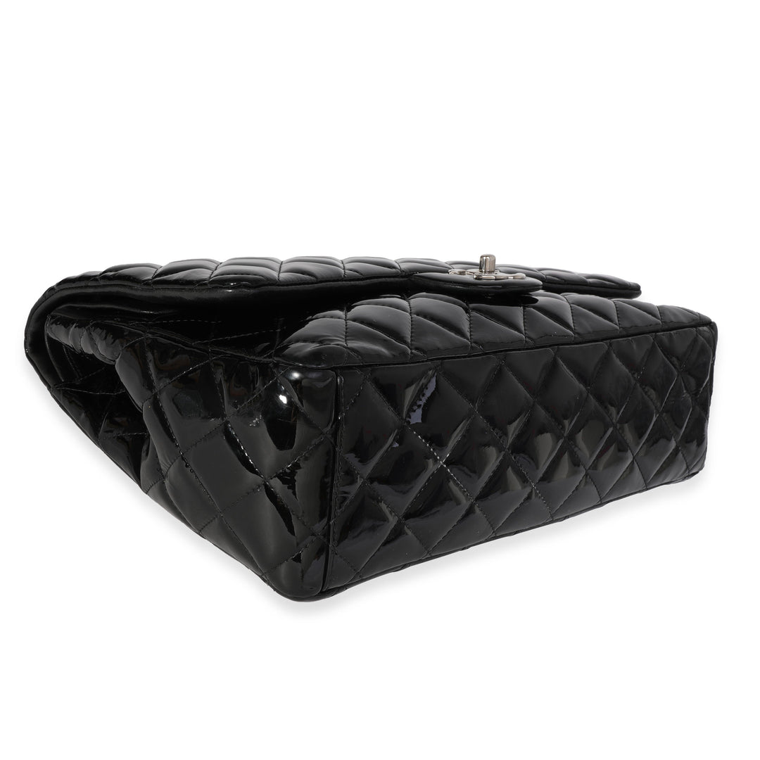 Chanel Black Quilted Patent Leather Maxi Classic Double New Bag