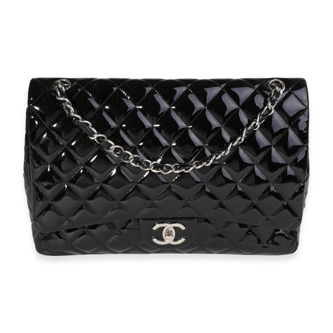 Chanel Black Quilted Patent Leather Maxi Classic Double New Bag