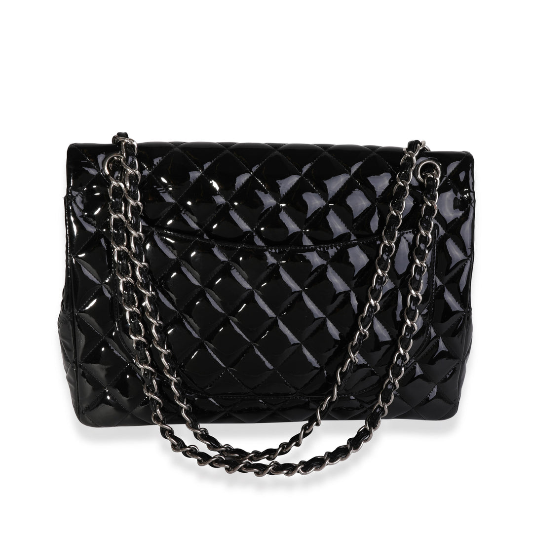 Chanel Black Quilted Patent Leather Maxi Classic Double New Bag