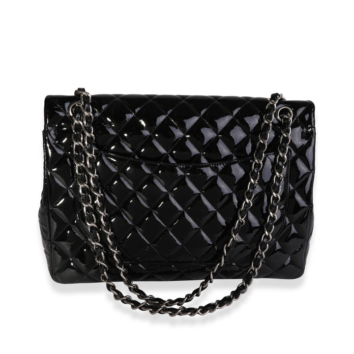 Chanel Black Quilted Patent Leather Maxi Classic Double New Bag