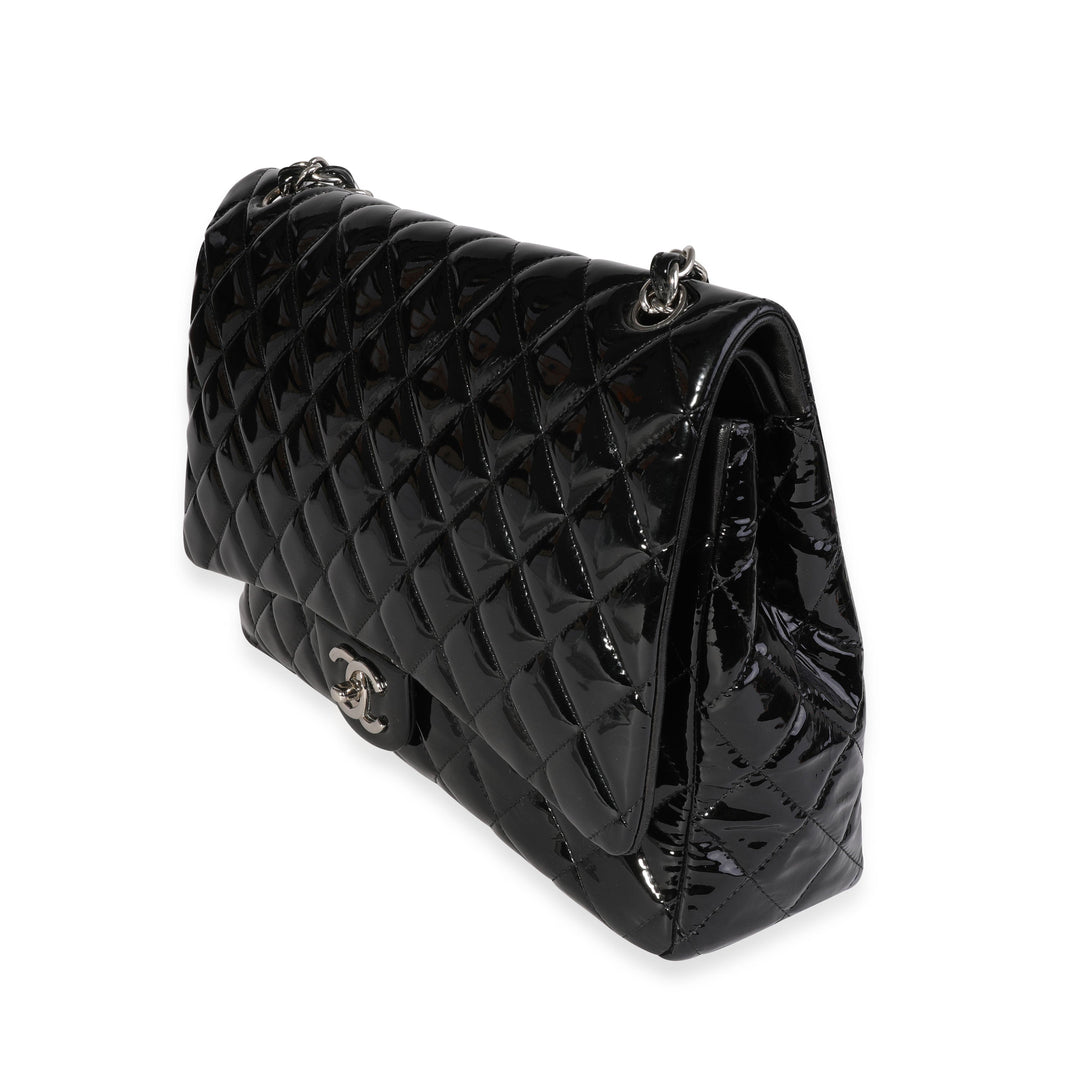 Chanel Black Quilted Patent Leather Maxi Classic Double New Bag