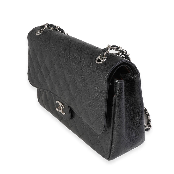 Chanel Black Quilted Caviar Jumbo Classic Double New Bag