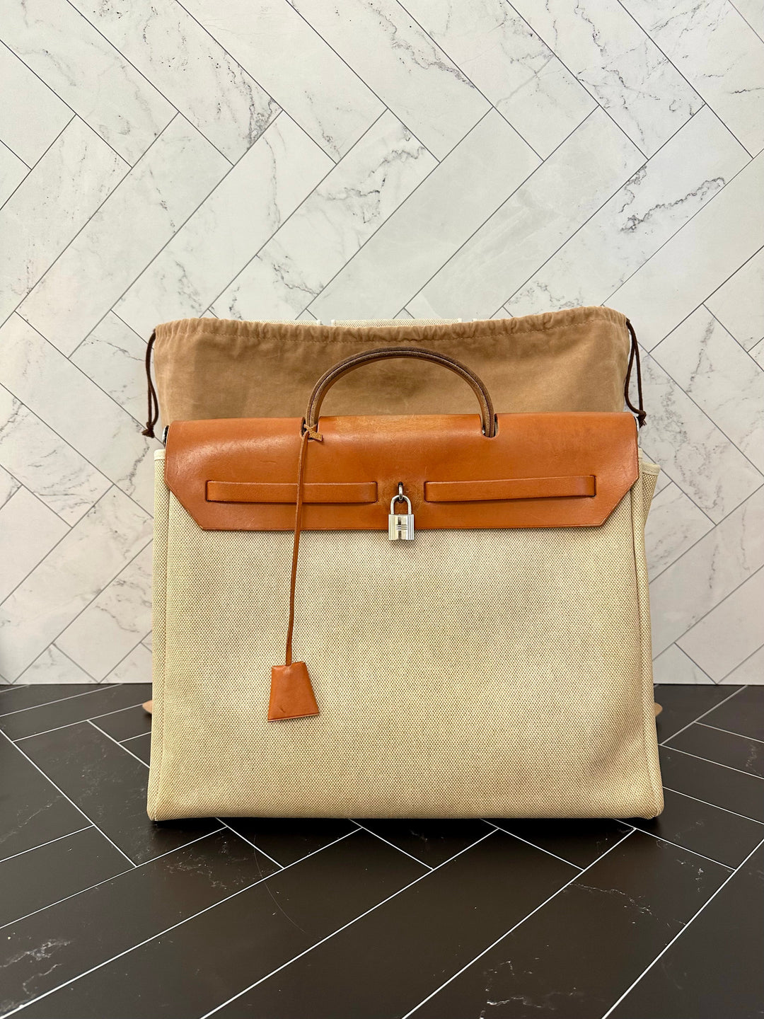 Hermes Brown Large Trim Canvas HerBag