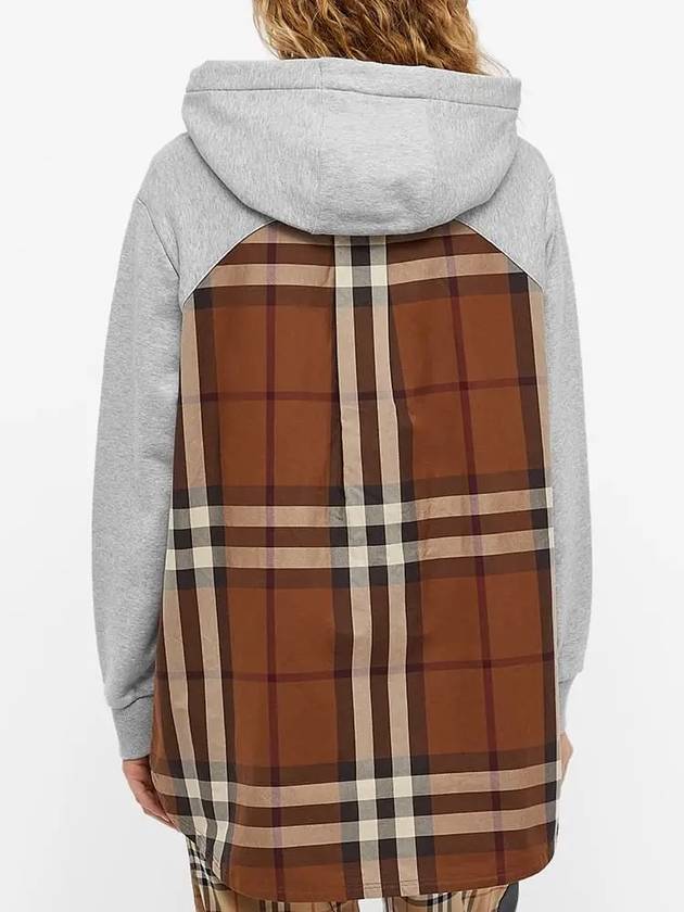 Burberry Check Panel Cotton Oversized Hoodie Melange Grey