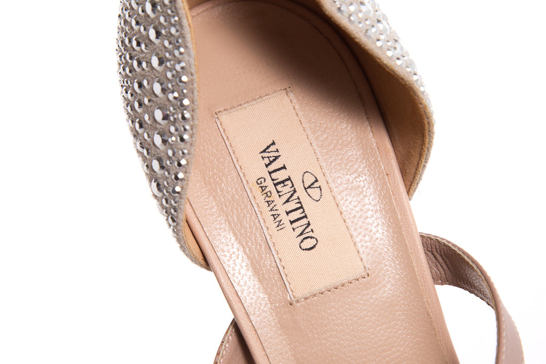 Valentino Silver Rhinestone Peeptoe Heels SZ 40