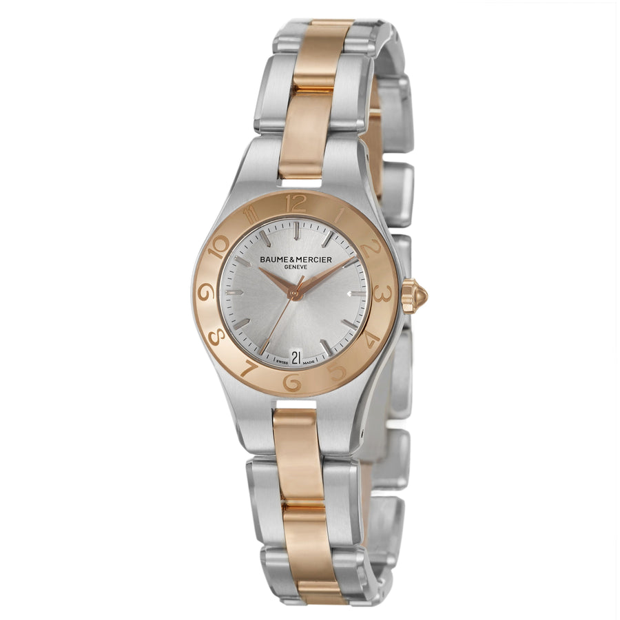 title:Baume and Mercier Women's MOA10015 Linea 28mm Quartz Watch;color:Silver and Rose Gold