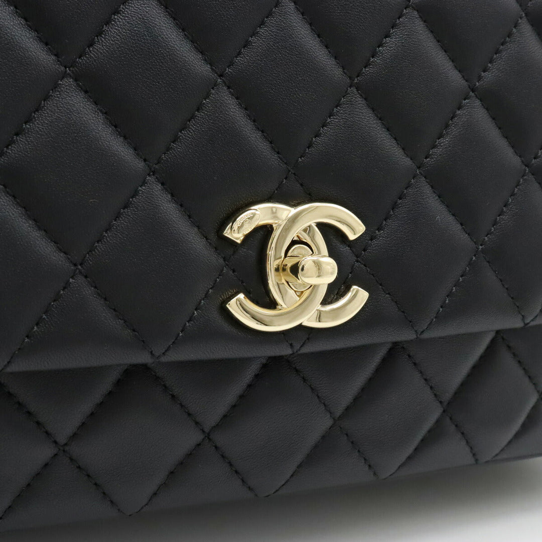 Chanel Lambskin Top Handle Matelasse Coco Mark Handbag
