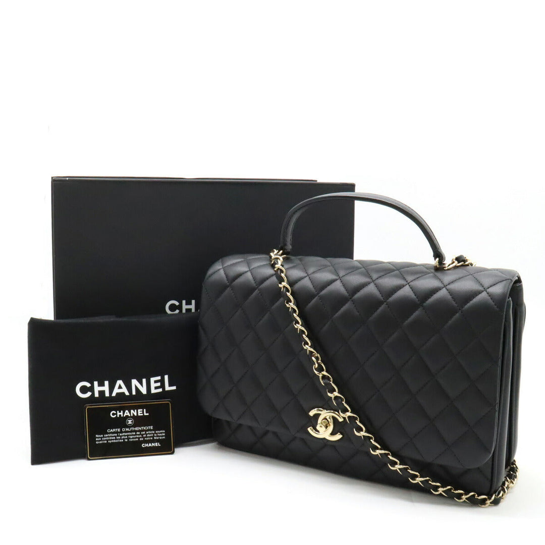 Chanel Lambskin Top Handle Matelasse Coco Mark Handbag