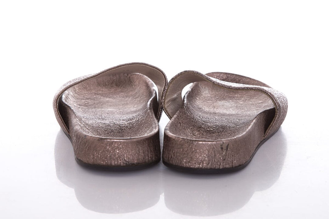 Fabiana Filippi Silver Crackle Leather Slides SZ 38