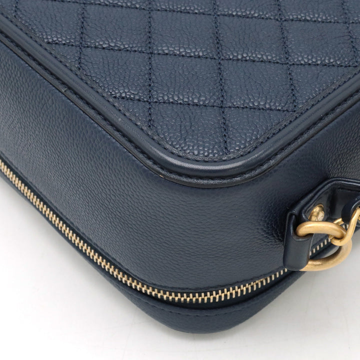Chanel Caviar Skin Vanity Case Handbag Navy