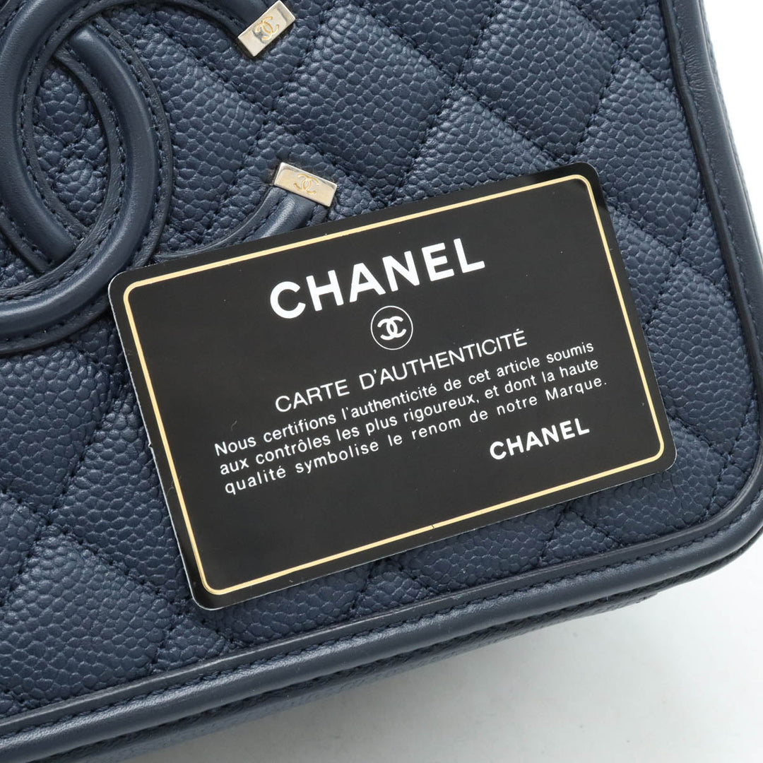 Chanel Caviar Skin Vanity Case Handbag Navy
