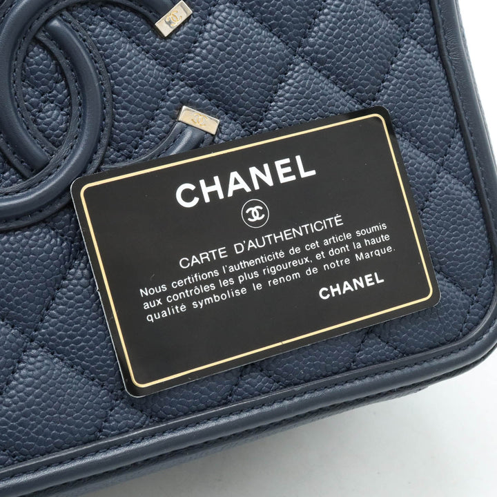 Chanel Caviar Skin Vanity Case Handbag Navy
