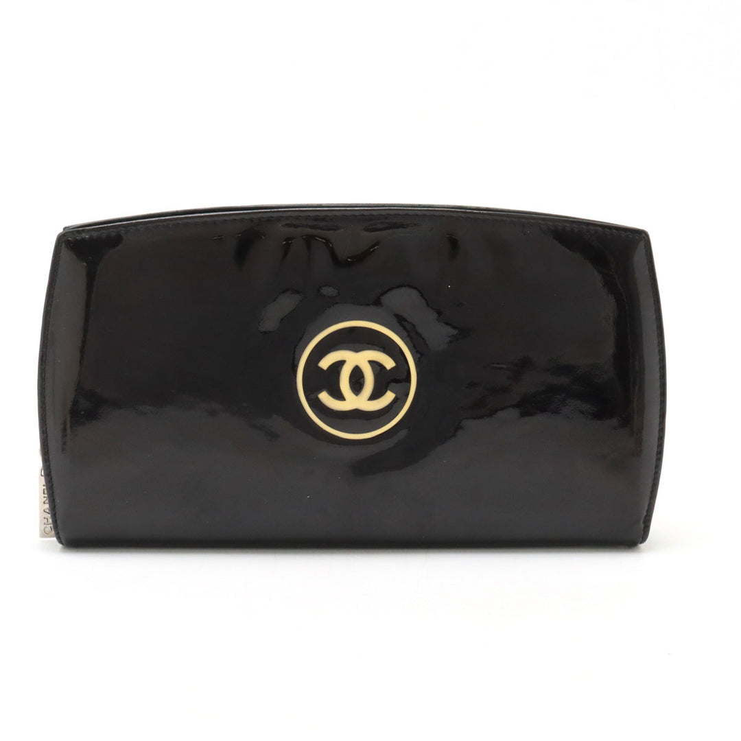 Top Quality Chanel Patent Leather Round Zip Wallet Black