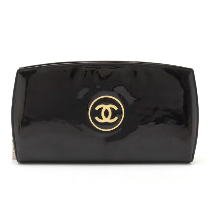 Top Quality Chanel Patent Leather Round Zip Wallet Black