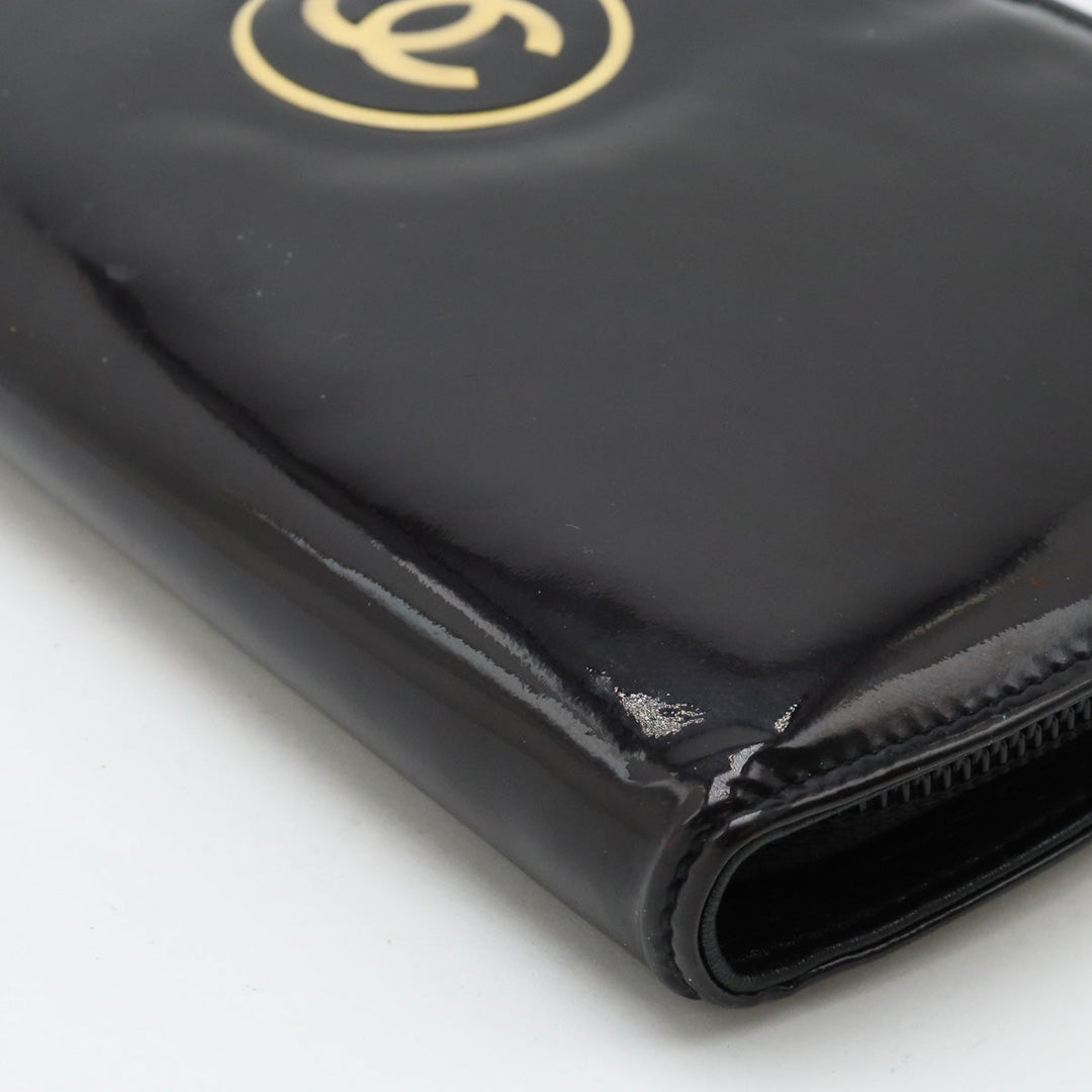 Top Quality Chanel Patent Leather Round Zip Wallet Black