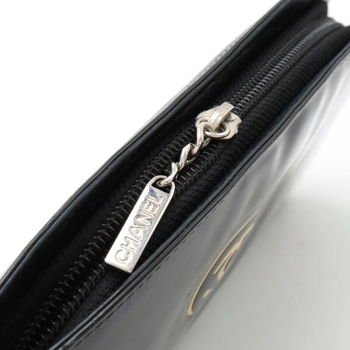 Top Quality Chanel Patent Leather Round Zip Wallet Black