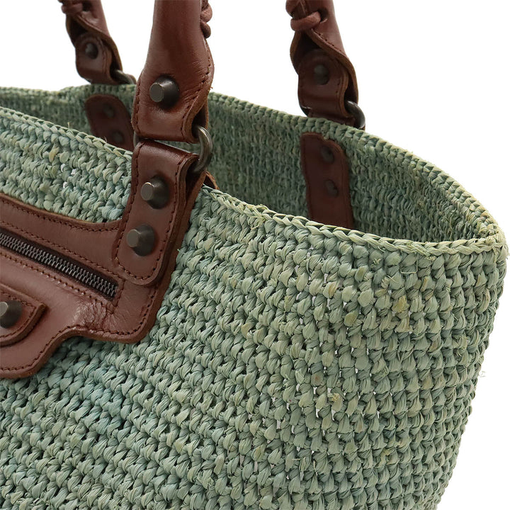 Top Quality Balenciaga Straw Leather Tote Bag