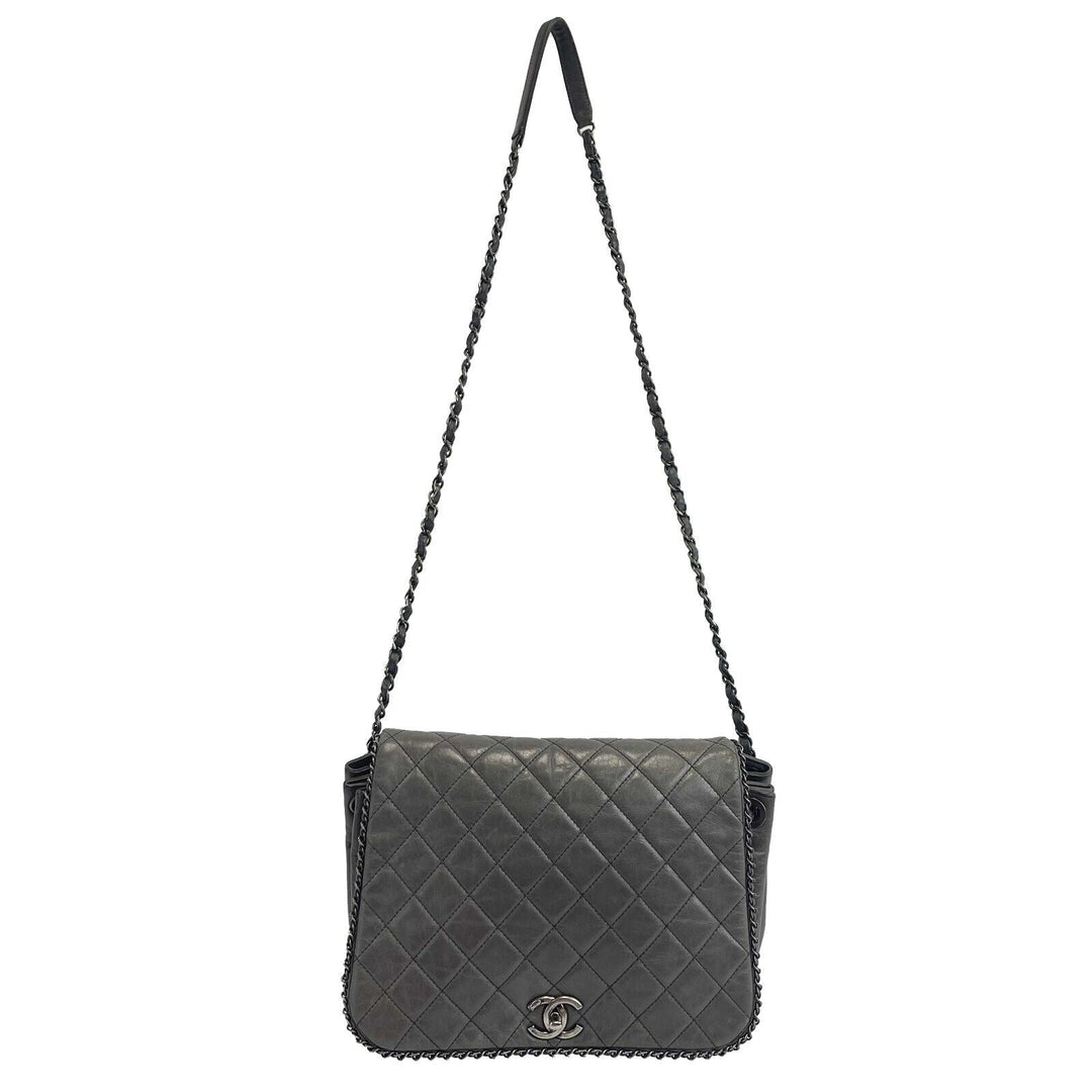 Chanel - Calfskin Quilted Large CC Enchained Accordion - Gray Shoulder Bag