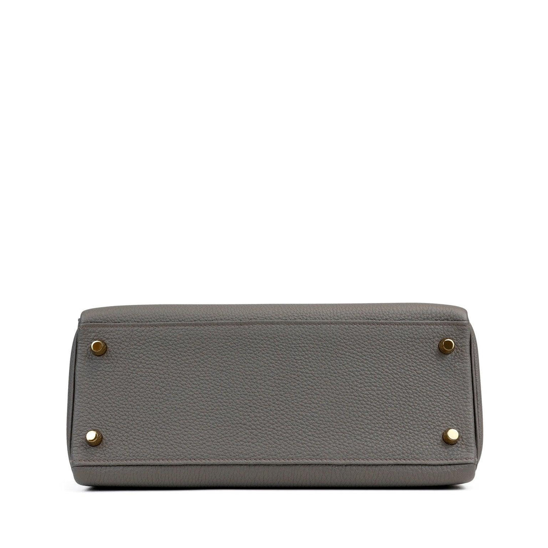Hermes 28cm Gris Etoupe Togo Kelly w/ Gold Hardware