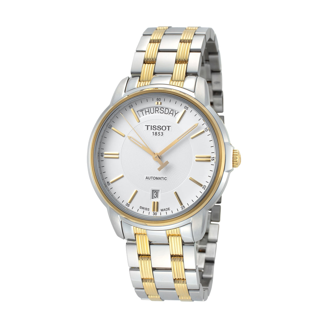 title:Tissot Men's T0659302203100 Automatics 39.7mm Automatic Watch;color:White Dial Silver and Gold Band