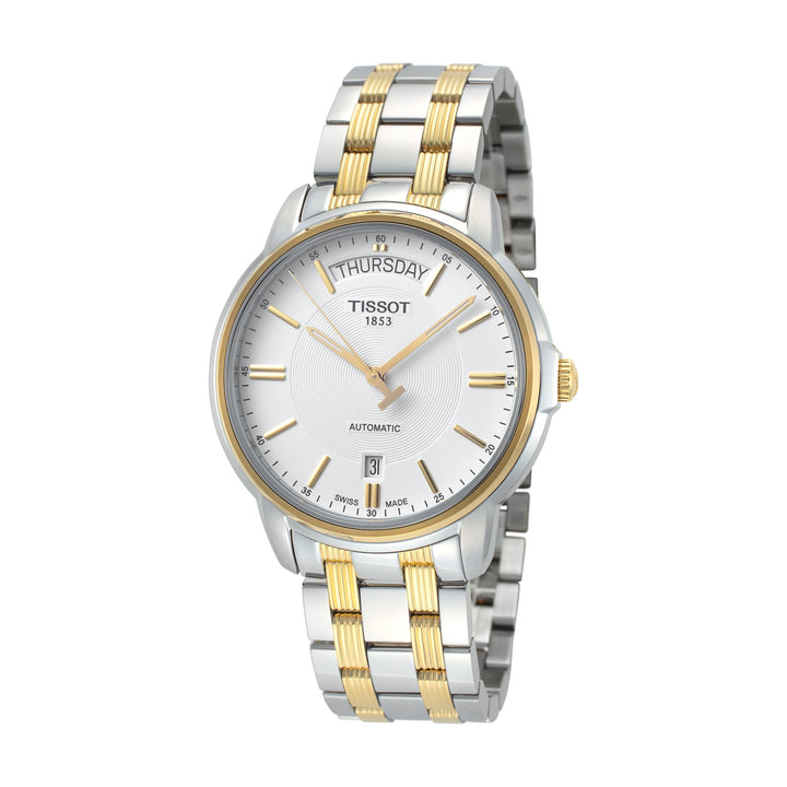 title:Tissot Men's T0659302203100 Automatics 39.7mm Automatic Watch;color:White Dial Silver and Gold Band