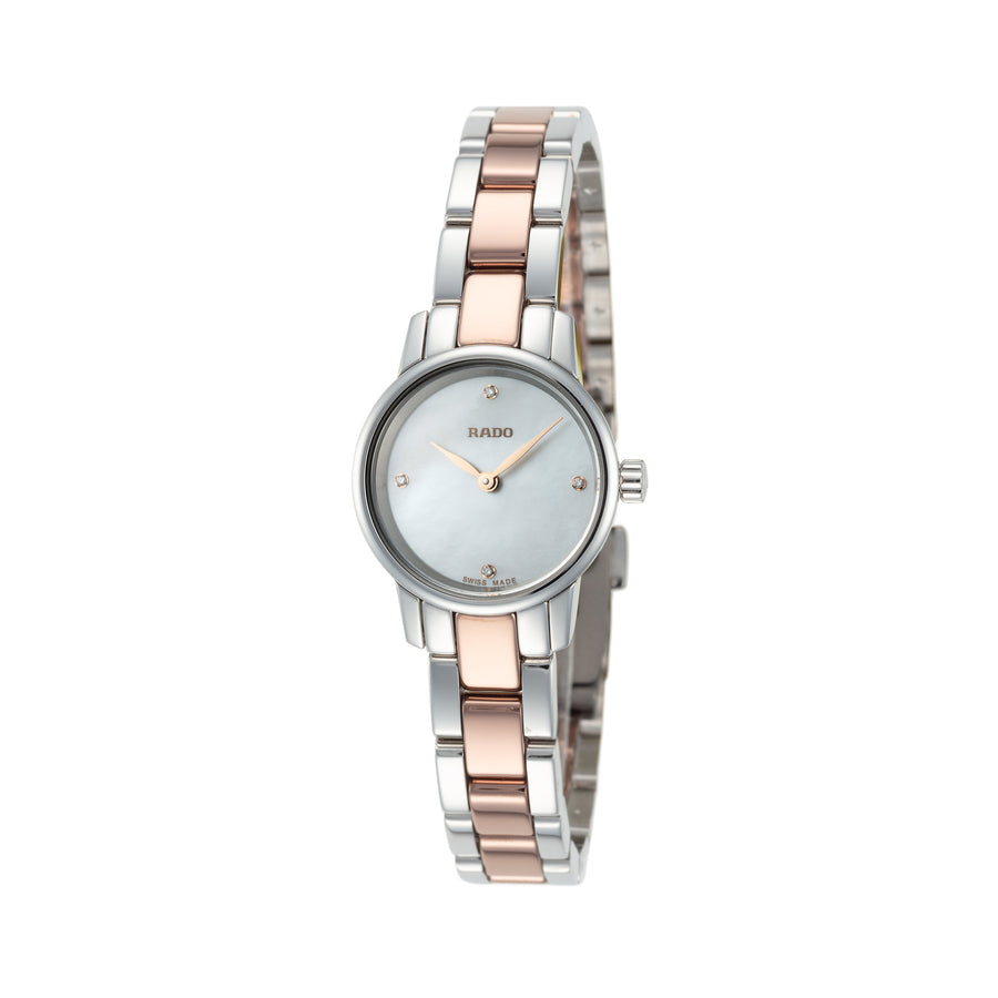 title:Rado Women's R22890942 Coupole Classic 21mm Quartz Watch;color:Silver and Rose Gold