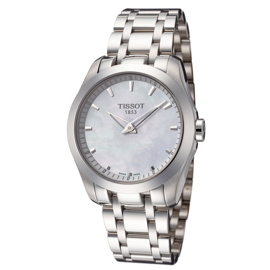 title:Tissot Women's T0352461111100 T-Classic 33mm Quartz Watch;color:Mother-of-Pearl Dial Grey Band