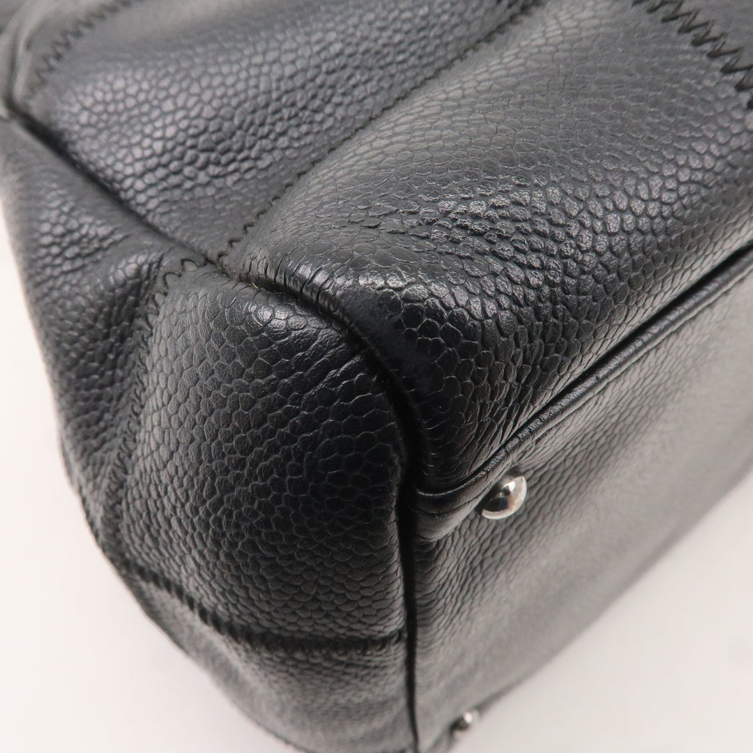 Top Quality Chanel Chocolate Bar Caviar Skin Boston Bag Black A26135