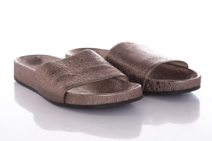 Fabiana Filippi Silver Crackle Leather Slides SZ 38