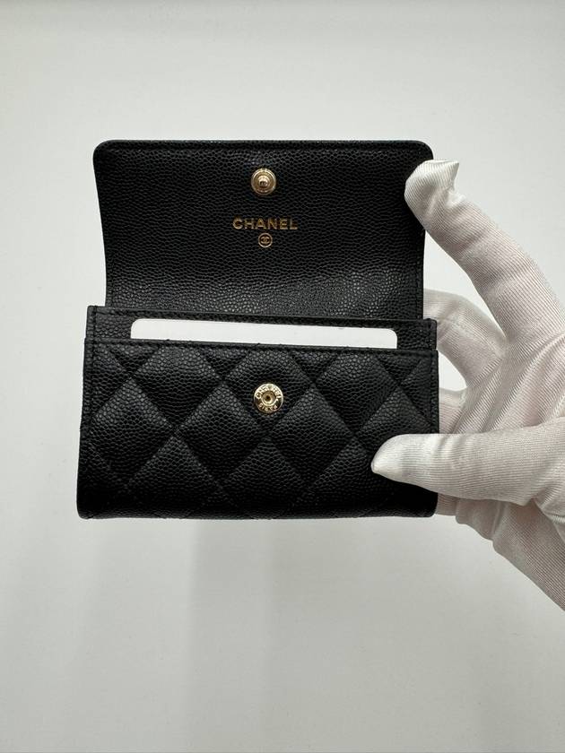 CC Logo Flap Caviar Card Wallet Black Chanel