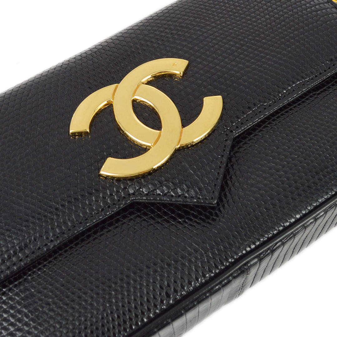 Top Quality Chanel 1989-1991 Black Lizard Chain Shoulder Bag