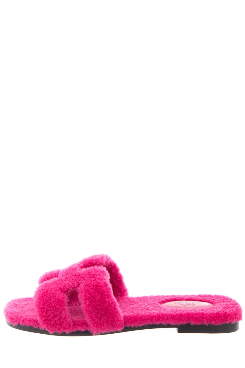 Hermès Oran Teddy Shearling Fun Pink Slides SZ 39.5
