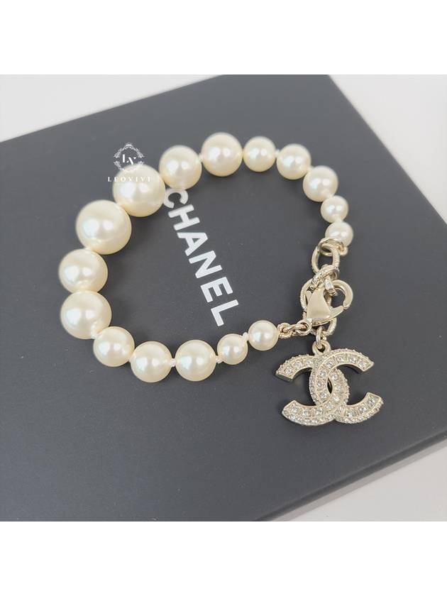 Crystal CC Logo Pearl Bracelet White Chanel