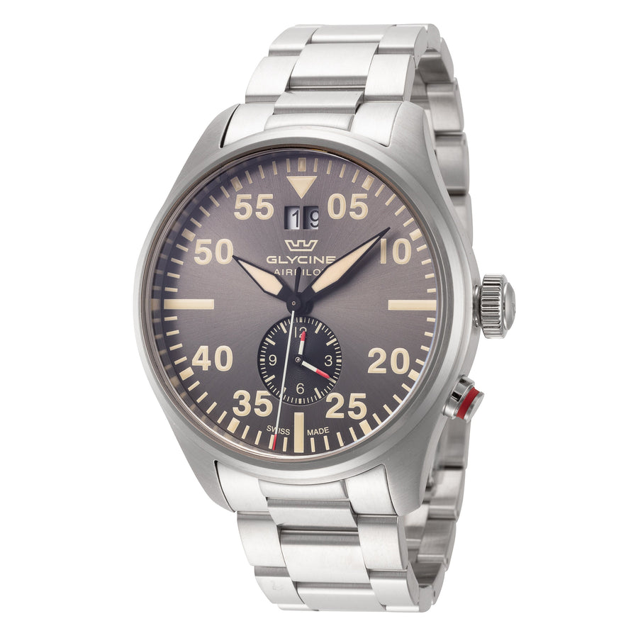title:Glycine Men's GL0364 Airpilot Dual Time 44mm Quartz Watch;color:Silver