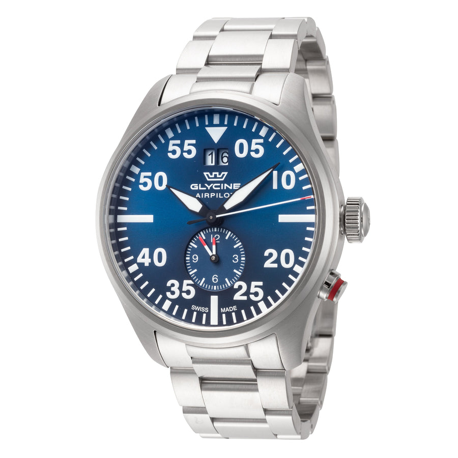 title:Glycine Men's GL0362 Airpilot Dual Time 44mm Quartz Watch;color:Silver