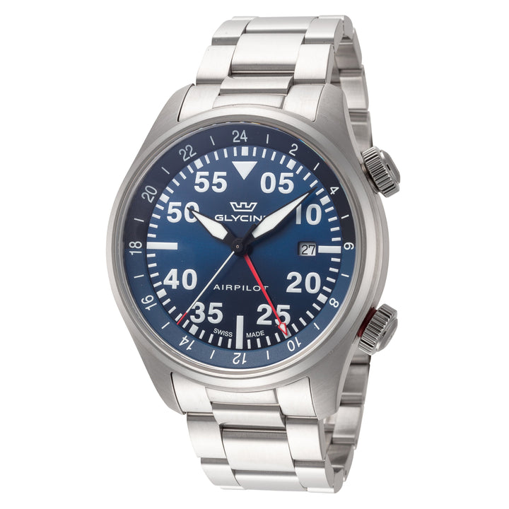 title:Glycine Men's GL0348 Airpilot GMT 44mm Quartz Watch;color:Silver