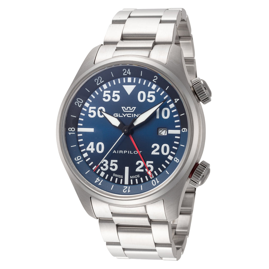 title:Glycine Men's GL0348 Airpilot GMT 44mm Quartz Watch;color:Silver