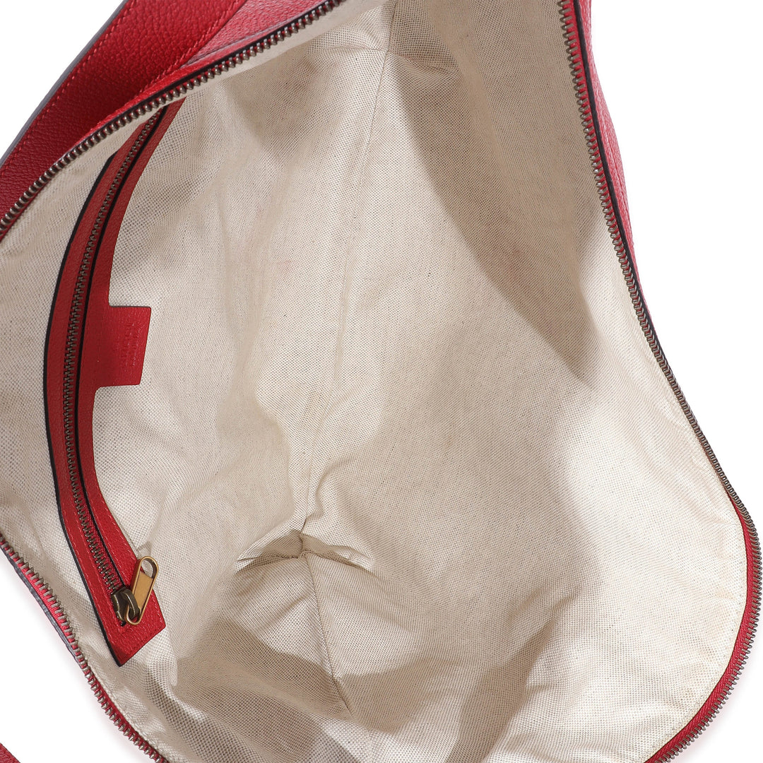 Gucci Red Grained Calfskin Logo Half Moon Hobo.