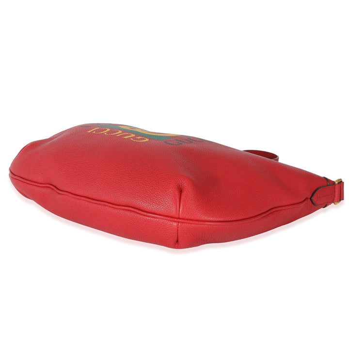 Gucci Red Grained Calfskin Logo Half Moon Hobo.