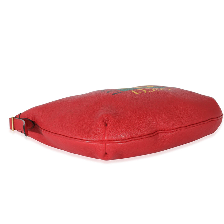 Gucci Red Grained Calfskin Logo Half Moon Hobo.