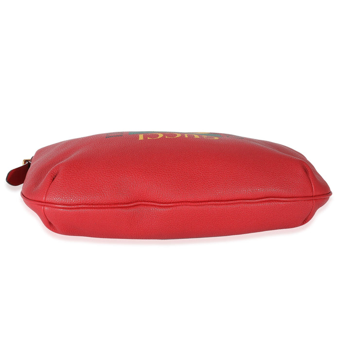 Gucci Red Grained Calfskin Logo Half Moon Hobo.