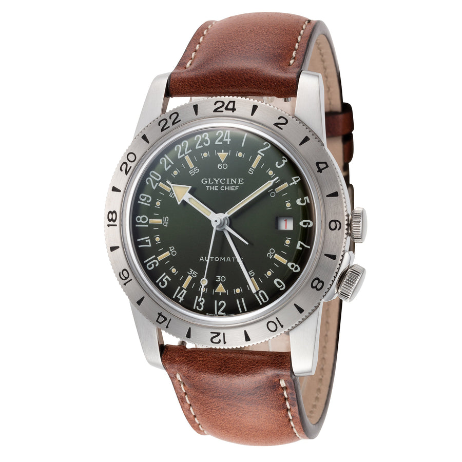 title:Glycine Men's GL0305 Airman Vintage The Chief 40mm Automatic Watch;color:Brown