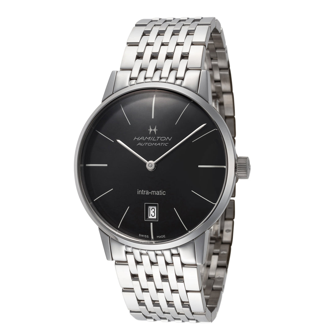 title:Hamilton Men's H38455131 Intra-Matic 38mm Automatic Watch;color:Black Dial Silver Band