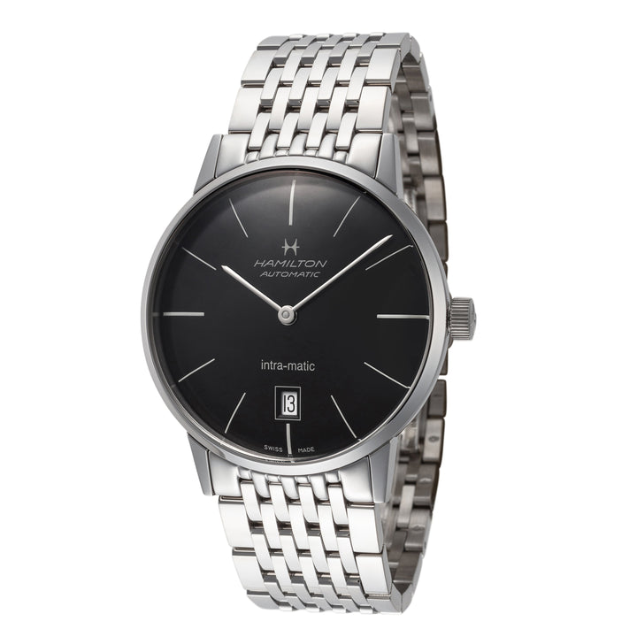 title:Hamilton Men's H38455131 Intra-Matic 38mm Automatic Watch;color:Black Dial Silver Band