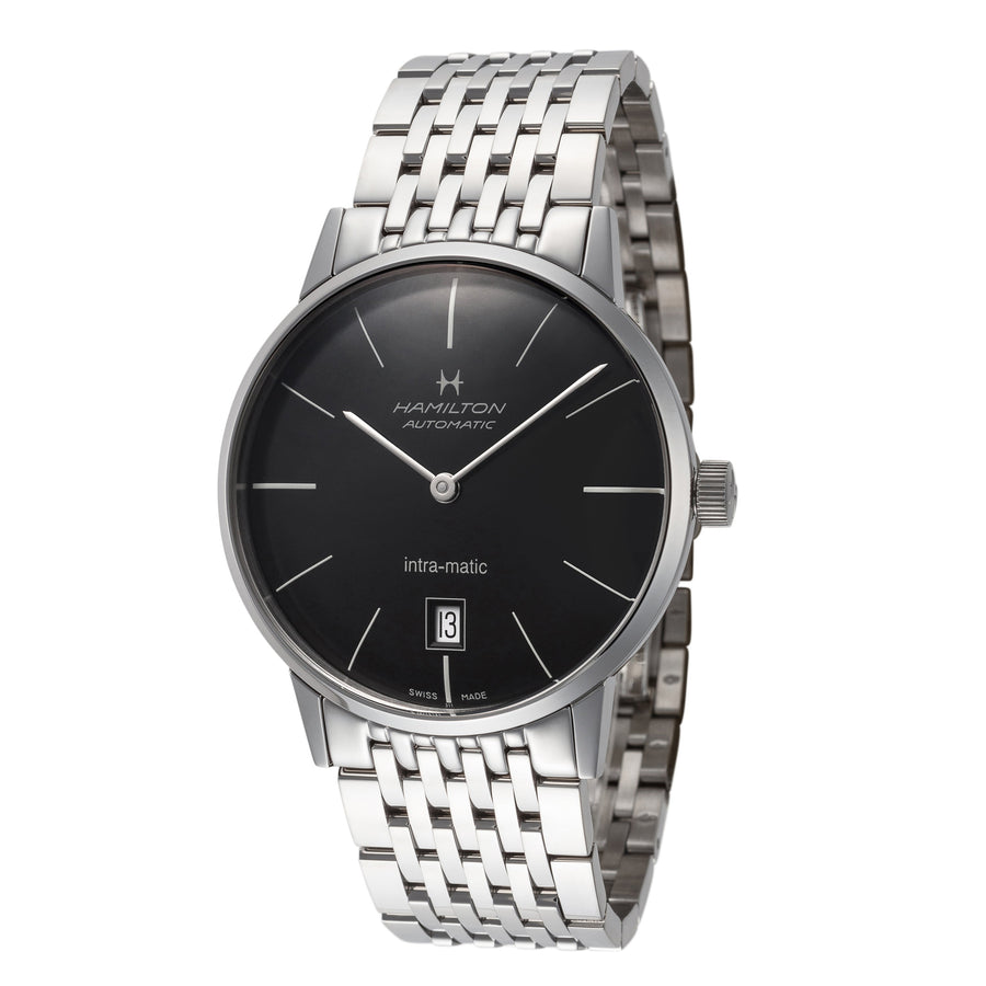 title:Hamilton Men's H38455131 Intra-Matic 38mm Automatic Watch;color:Black Dial Silver Band