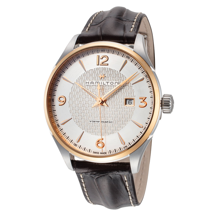 title:Hamilton Men's H42725551 Jazzmaster 44mm Automatic Watch;color:Silver Dial Brown Band