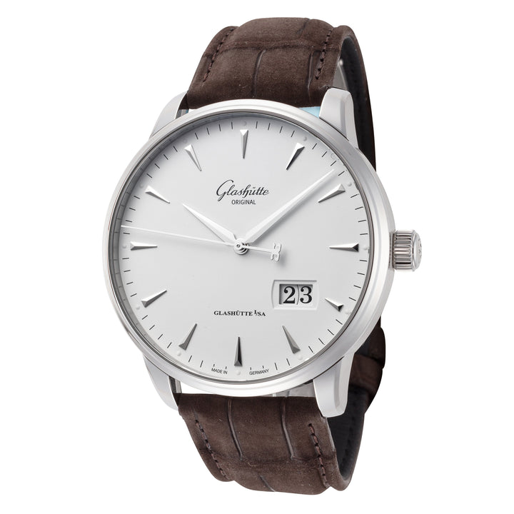 title:Glashutte Men's 1-36-03-05-02-31 Senator Excellence 42mm Automatic Watch;color:White Dial Brown Band