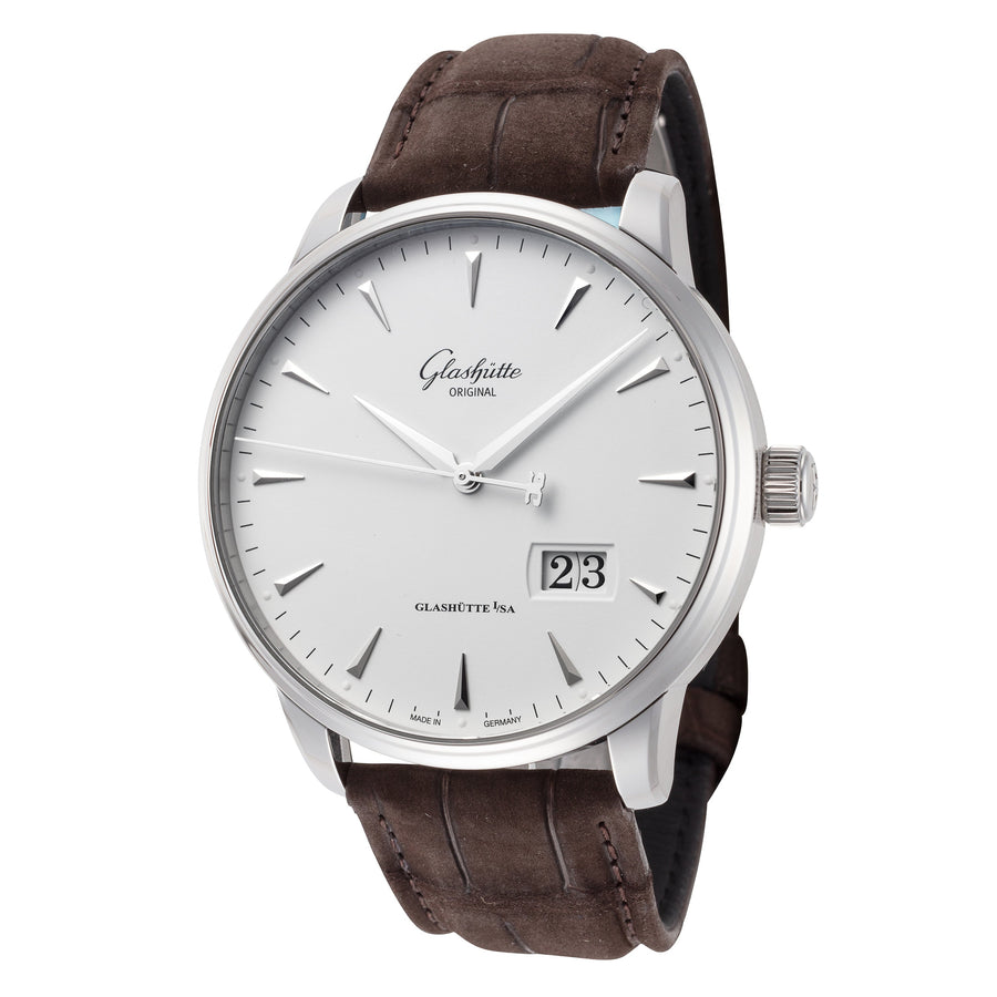 title:Glashutte Men's 1-36-03-05-02-31 Senator Excellence 42mm Automatic Watch;color:White Dial Brown Band