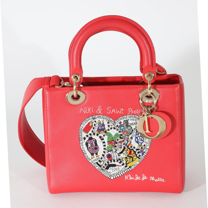 CHRISTIAN Top quality Dior Red Supple Calfskin Niki de Saint Phalle Medium Lady Top quality Dior